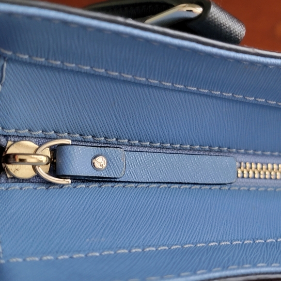 Kate Spade Laurel Way Dally Tote Blue White Black Crossgrain Leather Purse - Picture 13 of 16